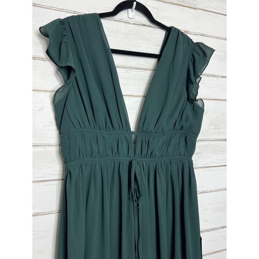 Lulu's Forest Green Maxi Dress with Deep V and Front Slit - Picture 9 of 9